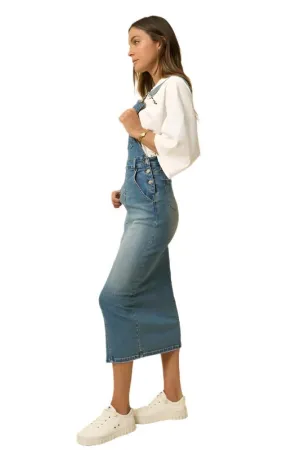 TEEK - DENIM BLUE BACKLESS OVERALL LONG SKIRT