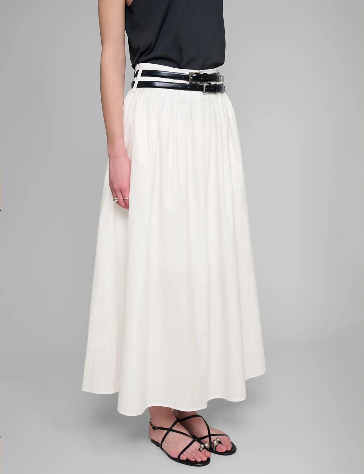 Thea White Double Belted Skirt-BESTSELLER