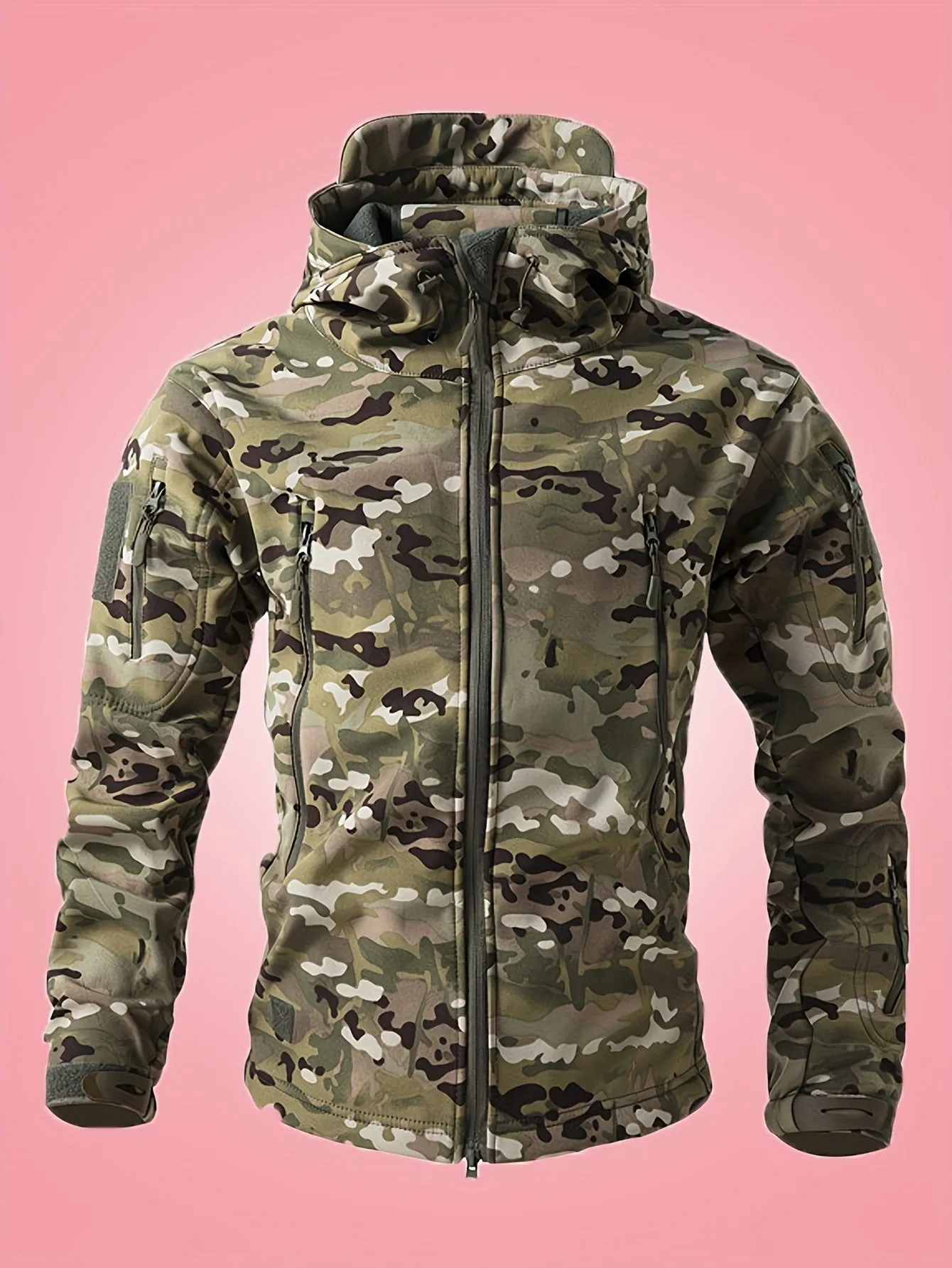 Warm Military Camouflage Hooded Windbreaker Outdoorjacket With Zippered Pockets For Men | Ideal for Winter