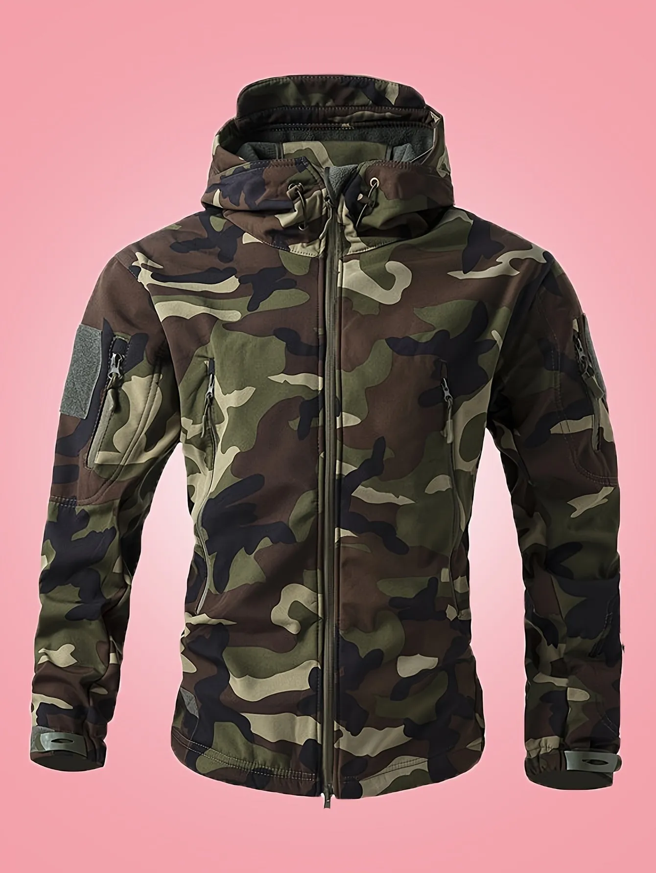 Warm Military Camouflage Hooded Windbreaker Outdoorjacket With Zippered Pockets For Men | Ideal for Winter