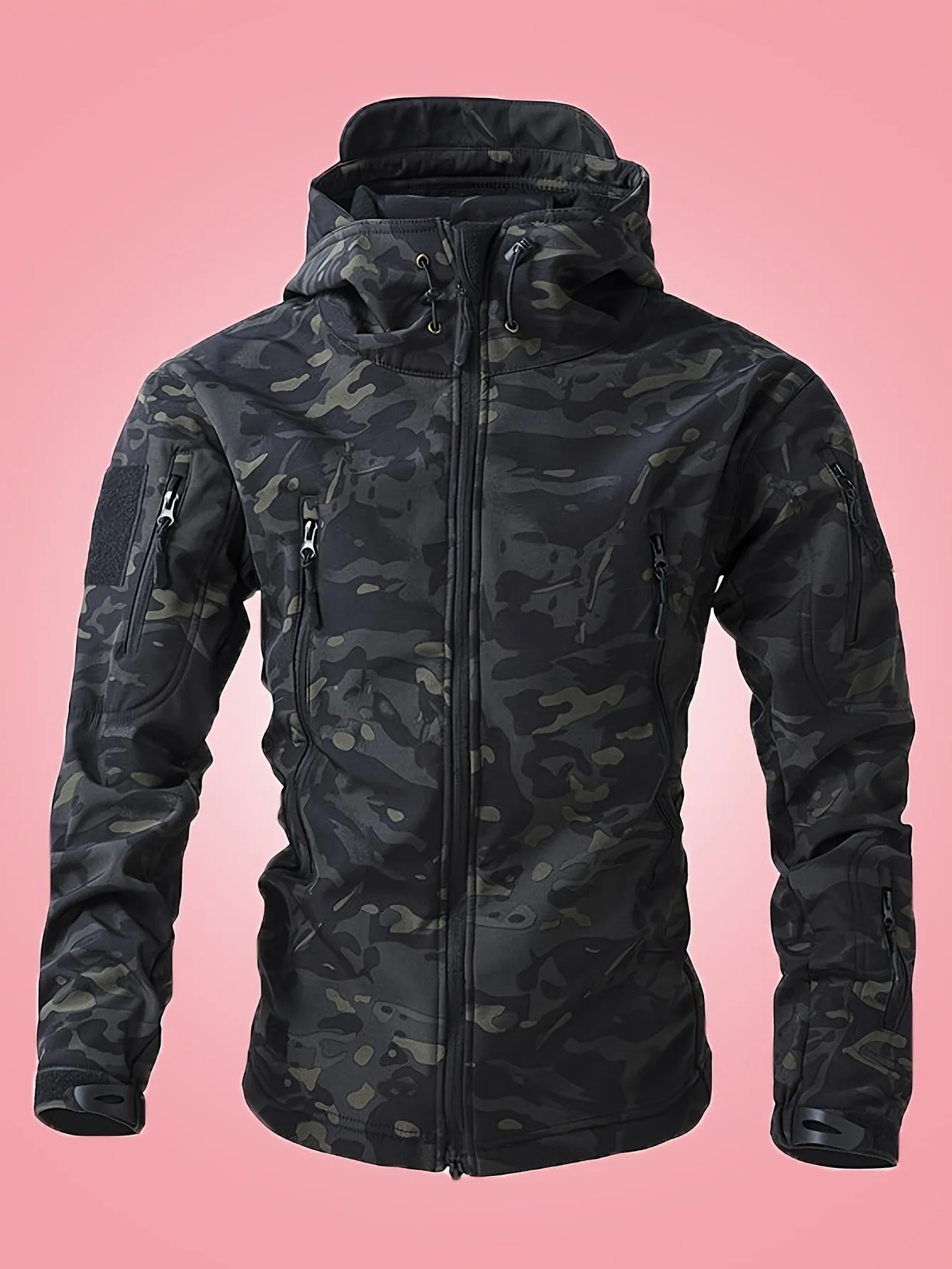 Warm Military Camouflage Hooded Windbreaker Outdoorjacket With Zippered Pockets For Men | Ideal for Winter