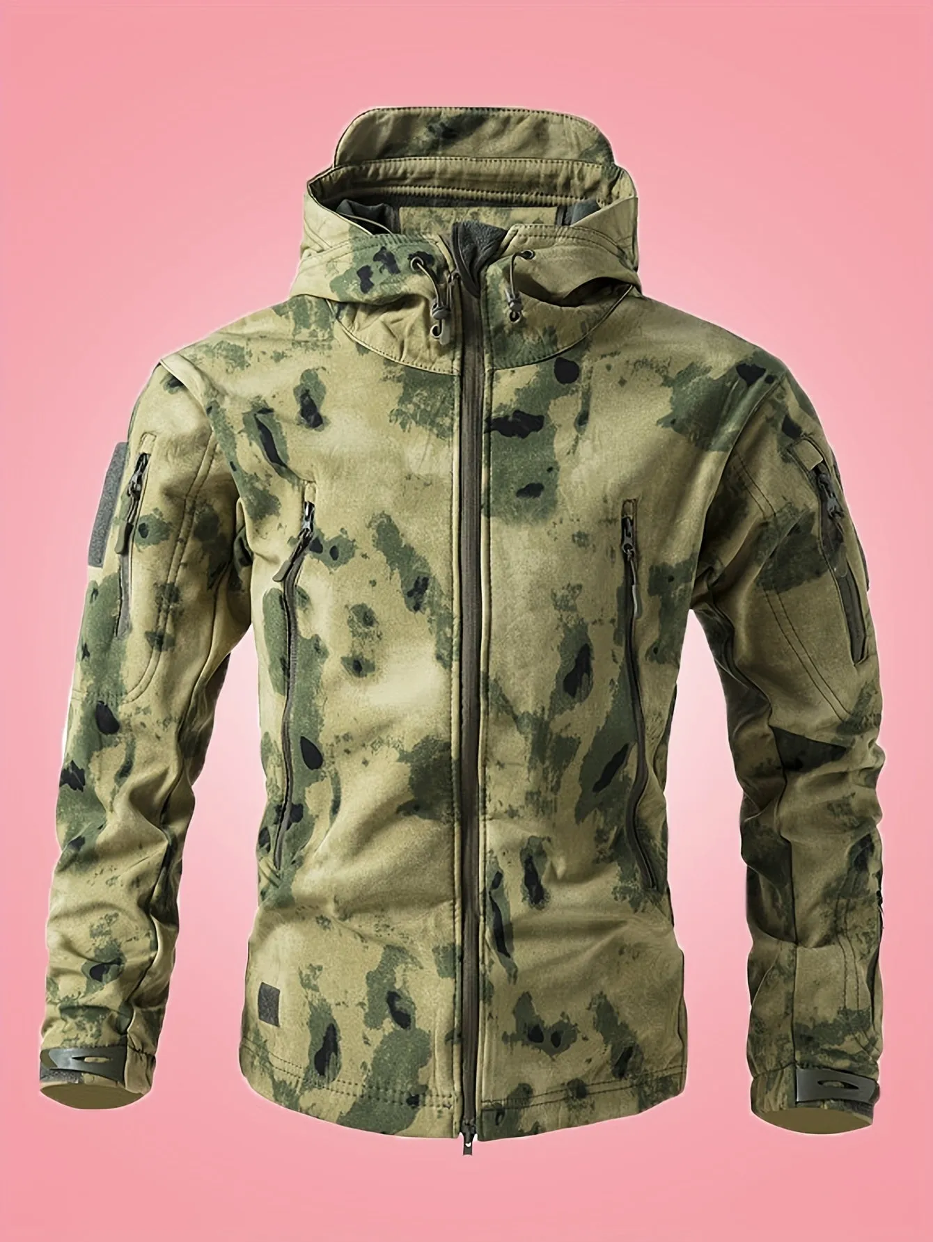 Warm Military Camouflage Hooded Windbreaker Outdoorjacket With Zippered Pockets For Men | Ideal for Winter