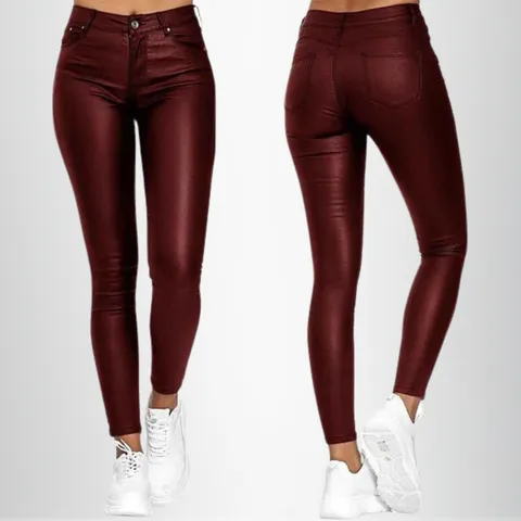 Women's Casual Vegan Leather Comfortable Fit Trousers | Ideal for Autumn/Winter