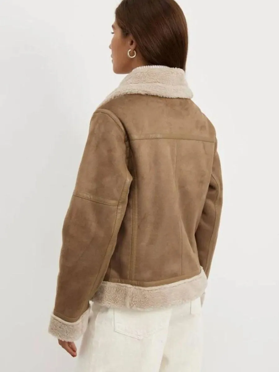 Women's Elegant Suede Warm Winter Jacket with Lambswool | Ideal for Autumn/Winter